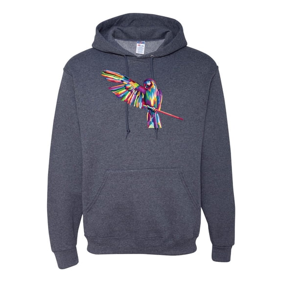 Rainbow Trippy Psychedelic Parrot Fashion Graphic Hoodie Sweatshirt, Vintage Heather Navy, Small