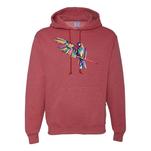 Rainbow Trippy Psychedelic Parrot Fashion Graphic Hoodie Sweatshirt, Vintage Heather Red, X-Large