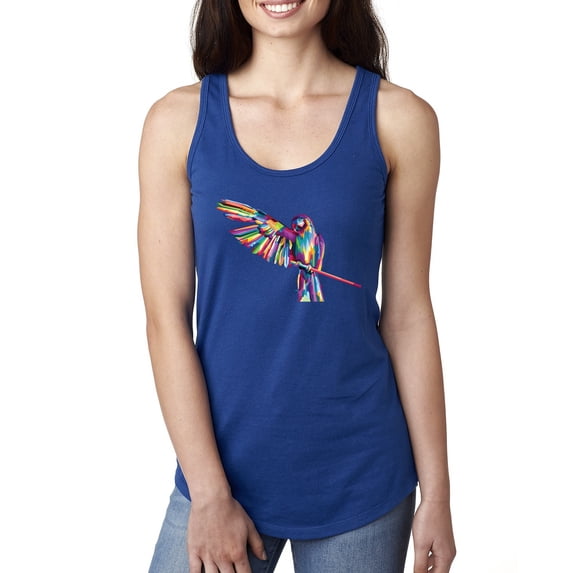 Rainbow Trippy Psychedelic Parrot Fashion Ladies Racerback Tank Top, Royal, X-Large