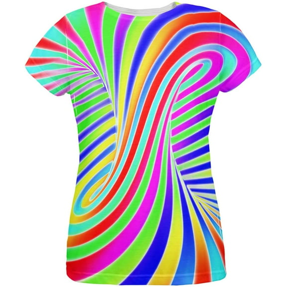 Rainbow Trippy Swirl All Over Womens T Shirt Multi MD