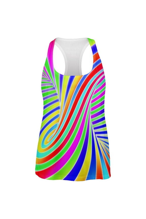 Rainbow Trippy Swirl All Over Womens Work Out Tank Top Multi LG