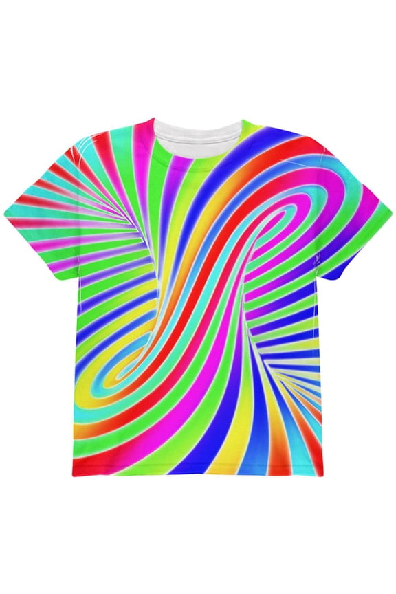 Rainbow Trippy Swirl All Over Youth T Shirt Multi YLG