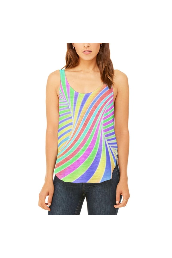 Rainbow Trippy Swirl Juniors Flowy Side Slit Tank Top Multi MD