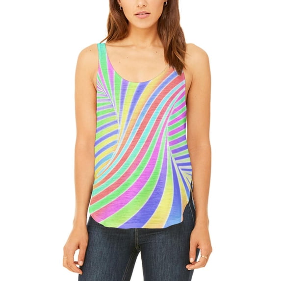 Rainbow Trippy Swirl Juniors Flowy Side Slit Tank Top Multi MD