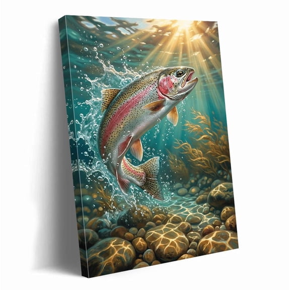 Rainbow Trout Fish Nature For Lake House Cabin Fishing Man Cave Wall Art, Creative Coastal Theme For Bedroom And Coastal Room Decor