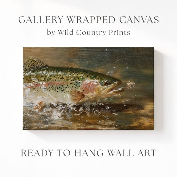 Rainbow Trout Fishing Wall Art Print, Classic Fly Fishing Cabin Lodge Decor