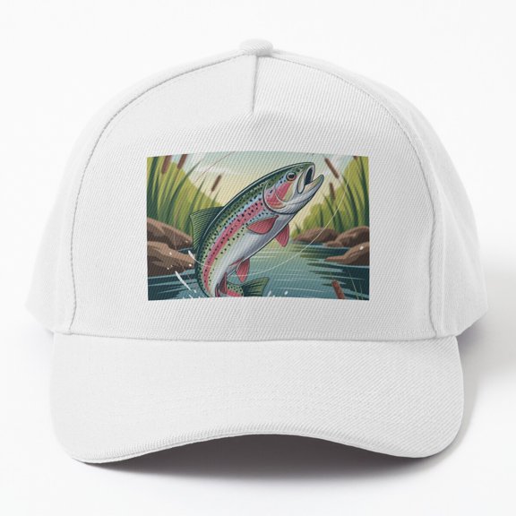 Rainbow Trout Fly Catch Baseball Cap, Fish Chasing Fishing Fly Graphic Design, Classic Hat