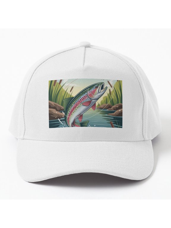 Rainbow Trout Fly Catch Baseball Cap, Fish Chasing Fishing Fly Graphic Design, Classic Hat