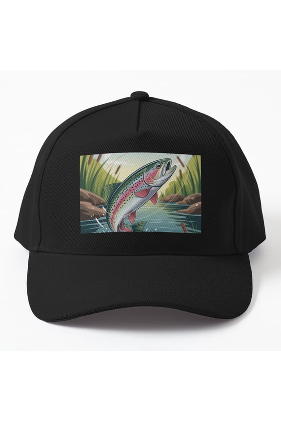 Rainbow Trout Fly Catch Baseball Cap, Fish Chasing Fishing Fly Graphic Design, Classic Hat