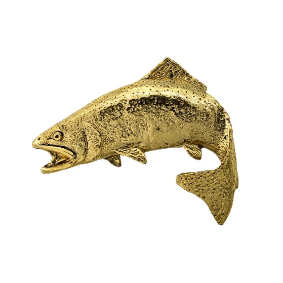 Rainbow Trout Leaping, Gold Plated. Fish, Fishing, Hat, Lapel, Pin, Brooch, Creative Pewter Designs, Handmade in USA, Over 200 Fish Designs Available.