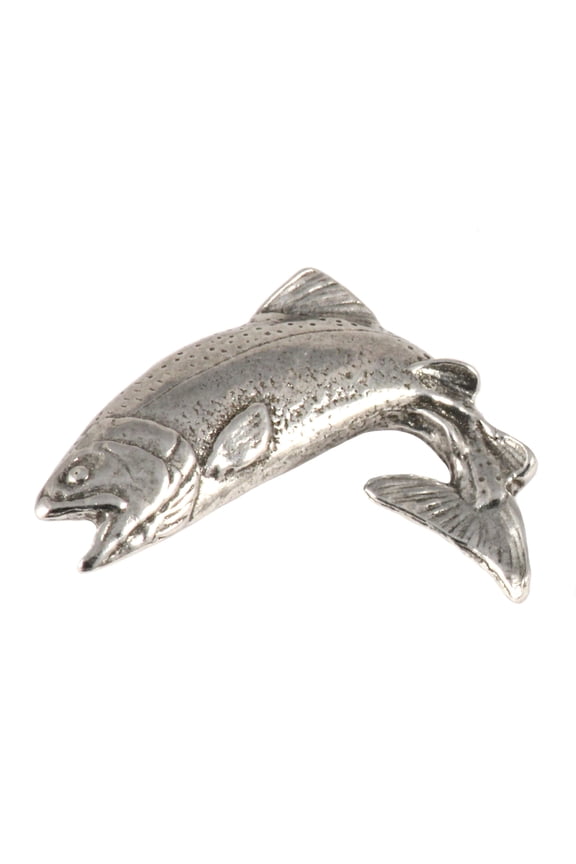 Rainbow Trout Leaping Pin, Pewter, F003, 1 1/4" Lapel Pin, Hat, Pins, Brooch, Brooches, Jewelry, Gift, Fishing, Salmonoids, 100% Handmade in the USA, 200 Fish Designs Available