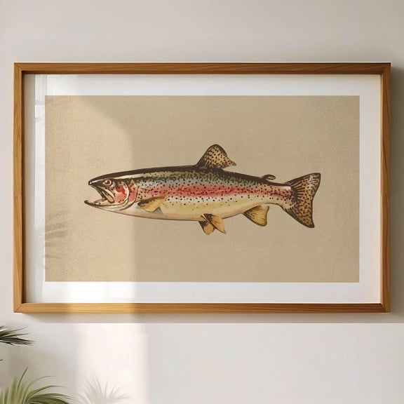 Rainbow Trout Print Retro Fish Poster Outdoorsy Art Cabin Wall Decor Home Decor Office Wall Art Poster , Poster Print Only