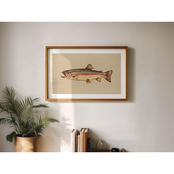 Rainbow Trout Print: Retro Fish Poster, Outdoorsy Art, Cabin Wall Decor, Unframed Paper Poster 11x14in