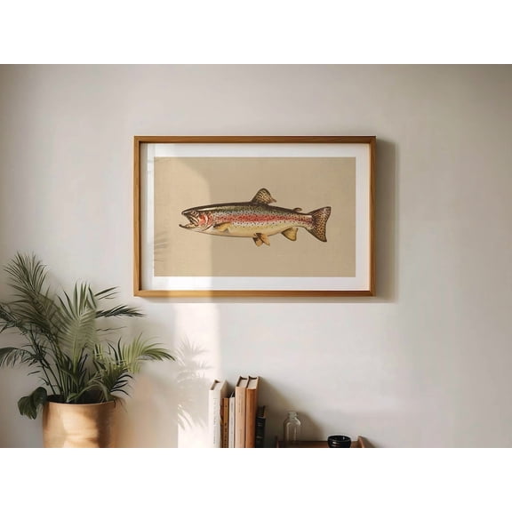 Rainbow Trout Print: Retro Fish Poster, Outdoorsy Art, Cabin Wall Decor, Unframed Paper Poster 24x36in