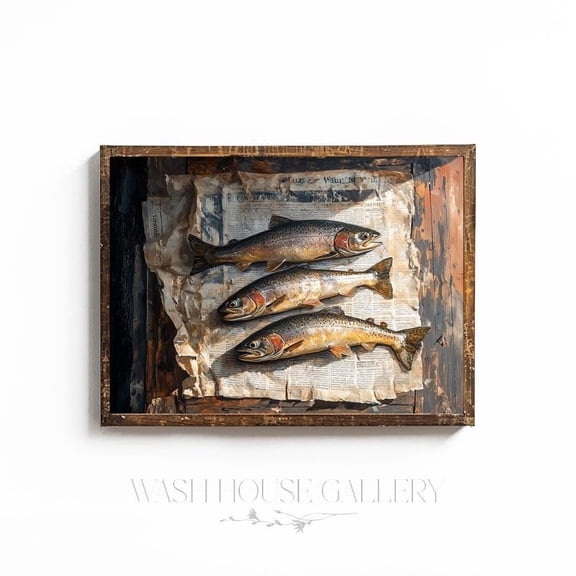 Rainbow Trout Wall Art Fishing Wall Art Fly Fishing Decor Fisherman Fishing Enthusiast Vintage Fishing Art Rustic Kitchen, 12x18 UNFRAMED