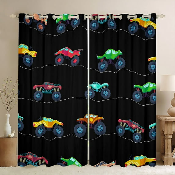 Rainbow Truck Curtains & Drapes Colorful Construction Vehicle Curtains, Bulldozer Excavator Blackout Curtains Equipment Truck Living Room Curtains, Cartoon Car Window Curtains