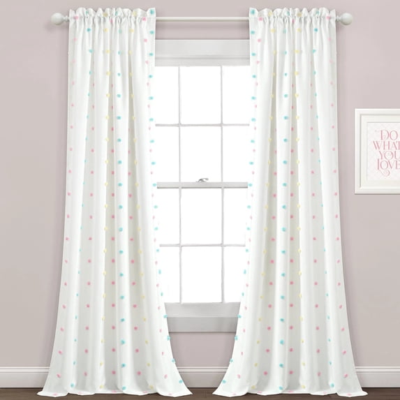Rainbow Tufted Dot Window Curtain Panel Single Multi 42X84+2