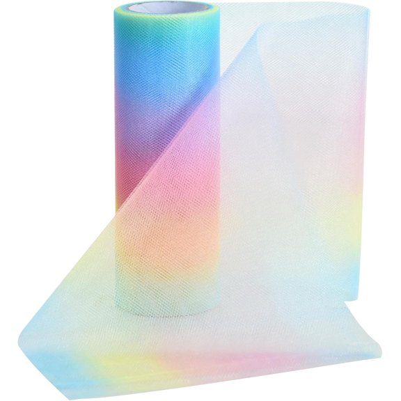 Rainbow Tulle Rolls 6 Inch by 10 Yards Macarons Gradient Shimmer Spool Ribbon for Table Chair Sash Bow Pet Tutu Skirt Sewing Crafting Fabric Wedding Party Birthday Centerpieces Bouquet Decor -