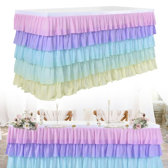 Rainbow Tulle Table Skirt 6Ft, Table Skirt, Desk Skirt, Unicorn Table Skirt For Rectangle and Round Table, for Birthday Party Decorations Parties Ruffle Table Skirting Fiesta Home Decoration