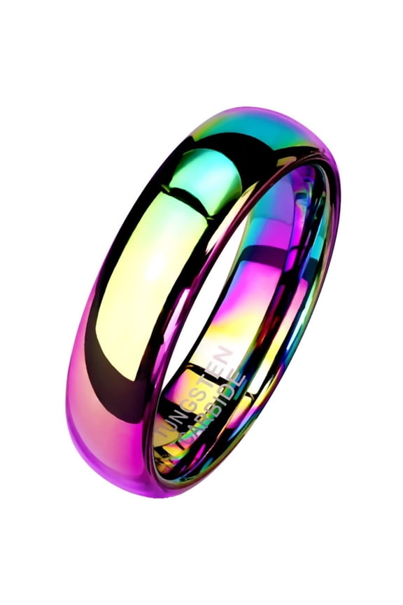 Rainbow Tungsten Ring 6mm Wedding Band Handfasting