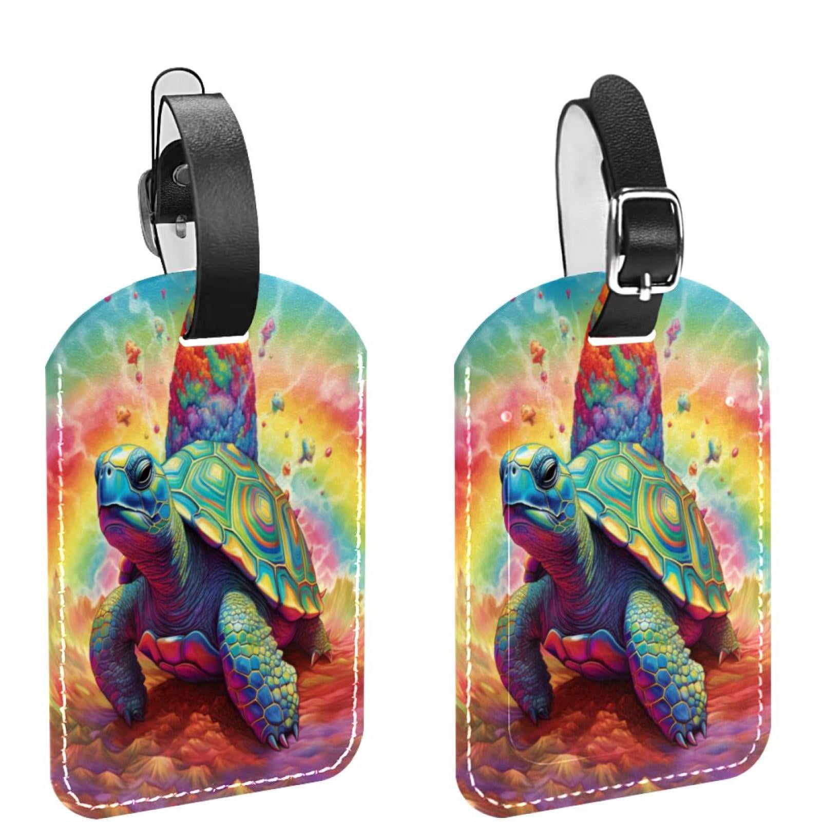 Rainbow Turtle Luggage Tags for Suitcases, PU Leather Name ID Labels