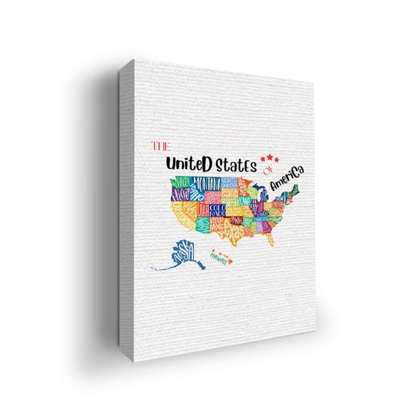 Rainbow USA Map Canvas Wall Art by Mavis Print- 12x16 inches Map Wall Decor | UV & Water Resistant HD Printed & Wooden framed wall art | Modern Wall Decor for Gift | Made in USA