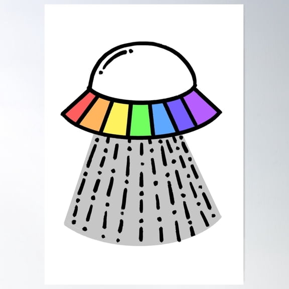 Rainbow Ufo Poster Wall Art, Modern Wall Decor For Living Room Bedroom, 12x18 UNFRAMED