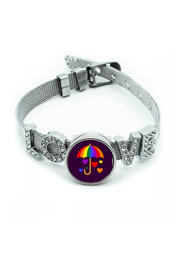 Rainbow Umbrella Love Tolerance Bracelet Wristband Crystal Love Adjustable Bangle