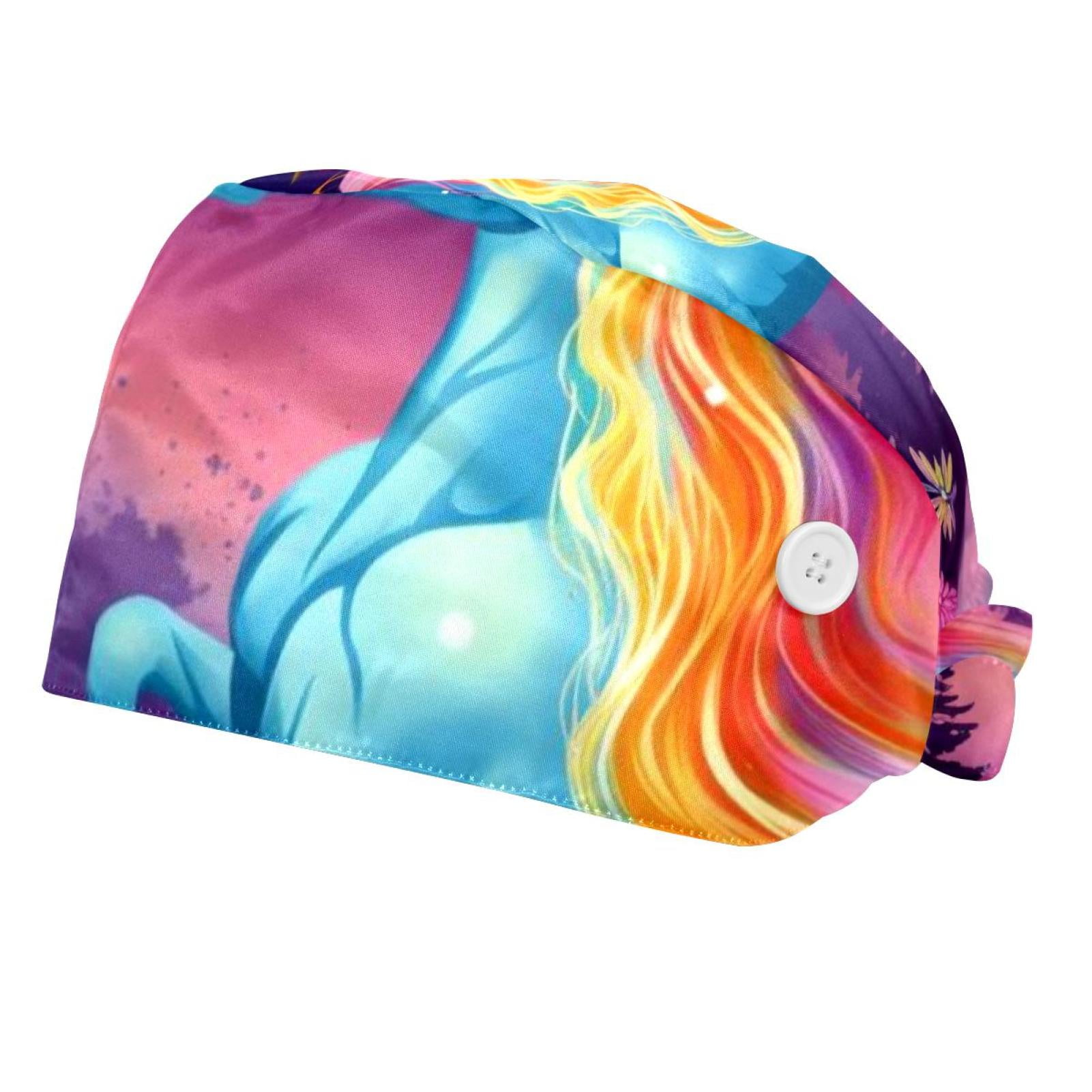 Rainbow Unicorn Working Cap With Button, Cotton Working Hat Sweatband For Women Men One Size 2 Packs