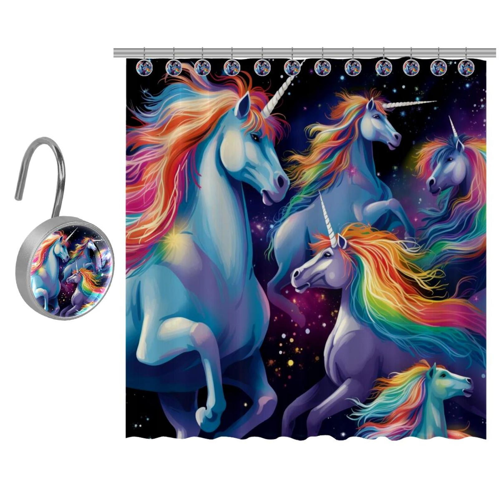 Rainbow Unicorn Bathroom Decor Set | Includes Shower Curtain, Stainless Steel Hooks - Walmart.com