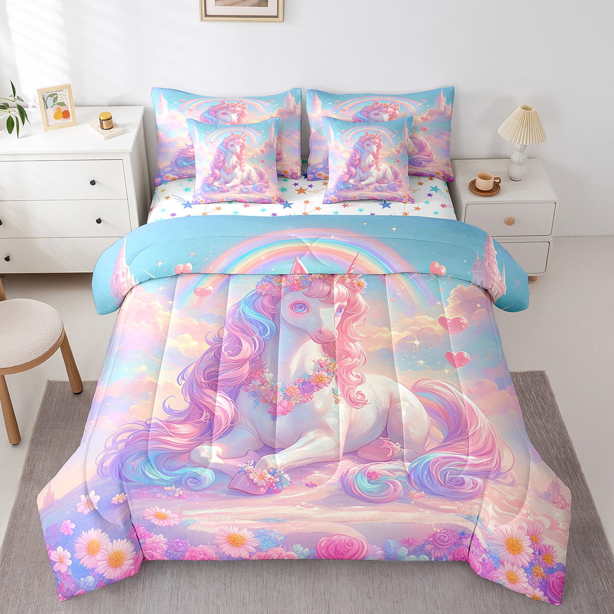 Unicorn Pattern Print Bed Set Quilt main image 0
