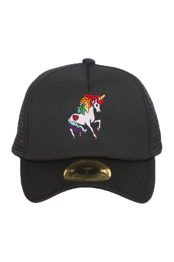 Rainbow Unicorn Black Adjustable Trucker Hat