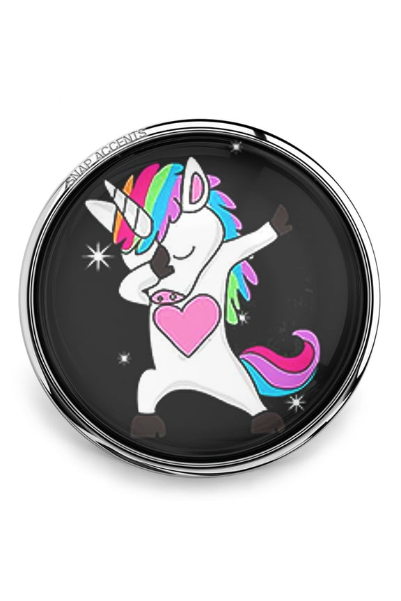 Snap Jewelry 18MM Rainbow Unicorn Dab Ginger Charm with Black Background