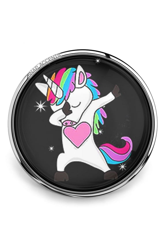 Rainbow Unicorn Black Dab Snap Jewelry Ginger Charm Button, For Interchangeable DIY Customizable Accessories