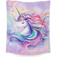 thumbnail image 1 of Rainbow Unicorn Blanket, 60 x 50 Inches Soft Fuzzy Blanket for Girls, Cozy Kids Blanket, Warm Flannel Throw Blankets Bed Bedding Room Decor, Camping, Travel, Chair, 1 of 6