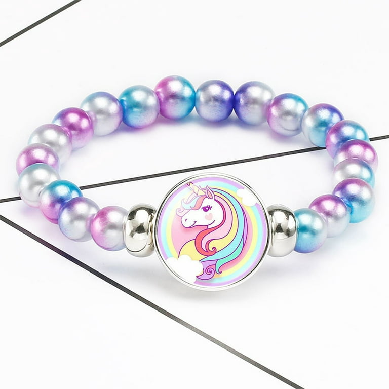 Hidepoo Unicorns Gifts for Girls - Adjustable Acrylic Beads and Rhinestone Balls Bracelet Heart Initial Unicorn Bracelet Rainbow CZ Unicorn Charm