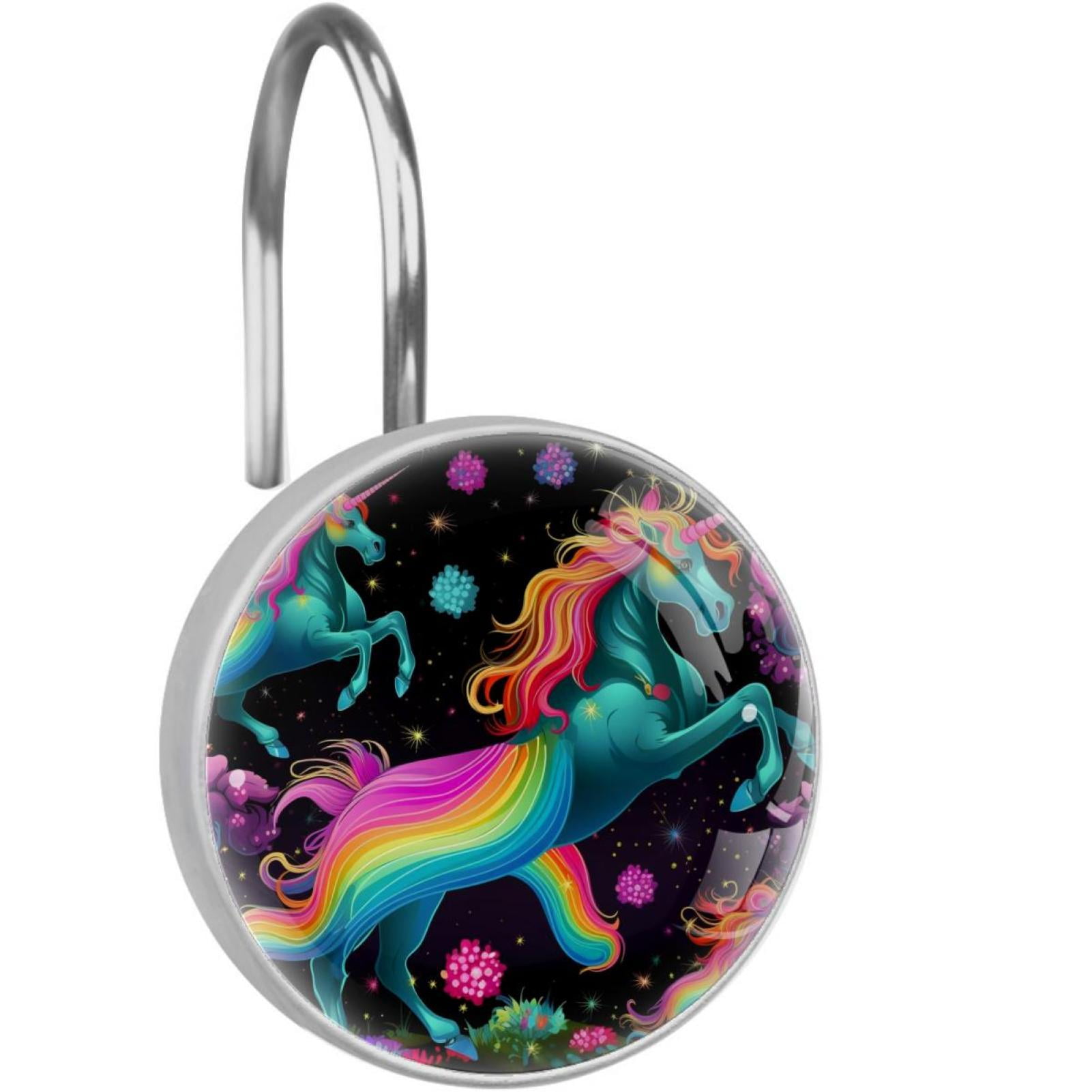 Rainbow Unicorn Cartoon 12-Pack Round Shower Curtain Rings, Stainless ...