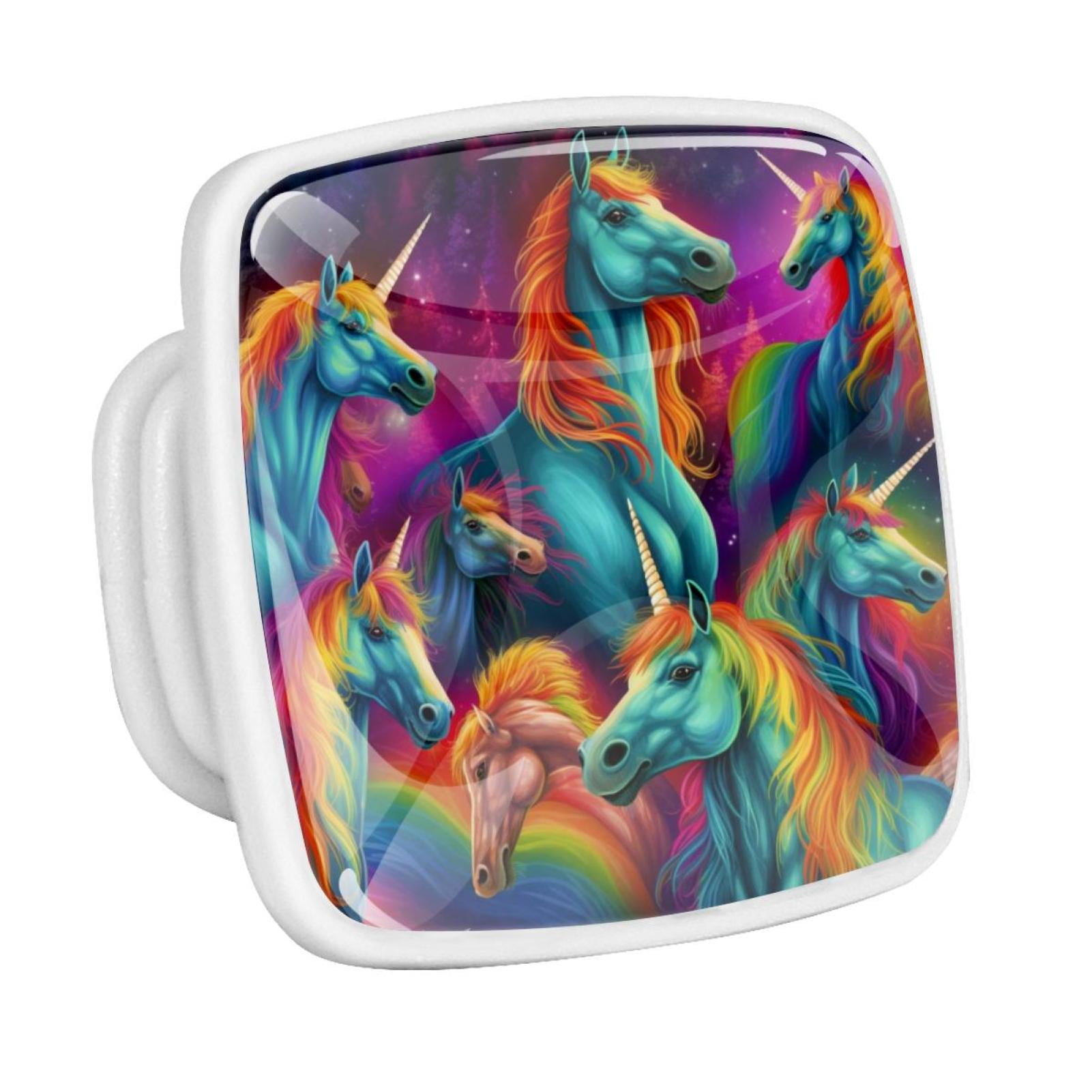 Rainbow Unicorn Cartoon Fluorescent Drawer Pulls with Screws Square 4