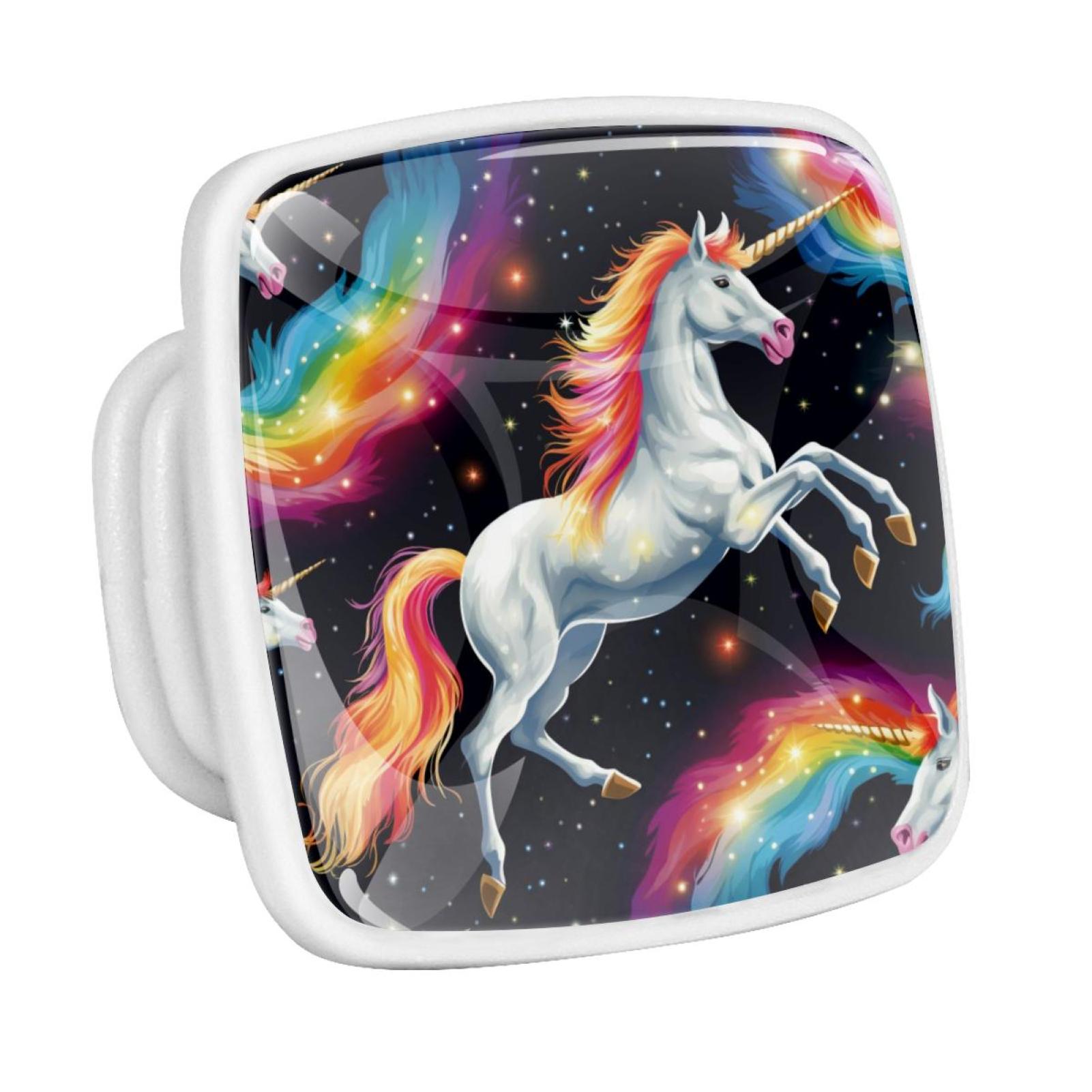 Rainbow Unicorn Cartoon Fluorescent Drawer Pulls with Screws Square 4