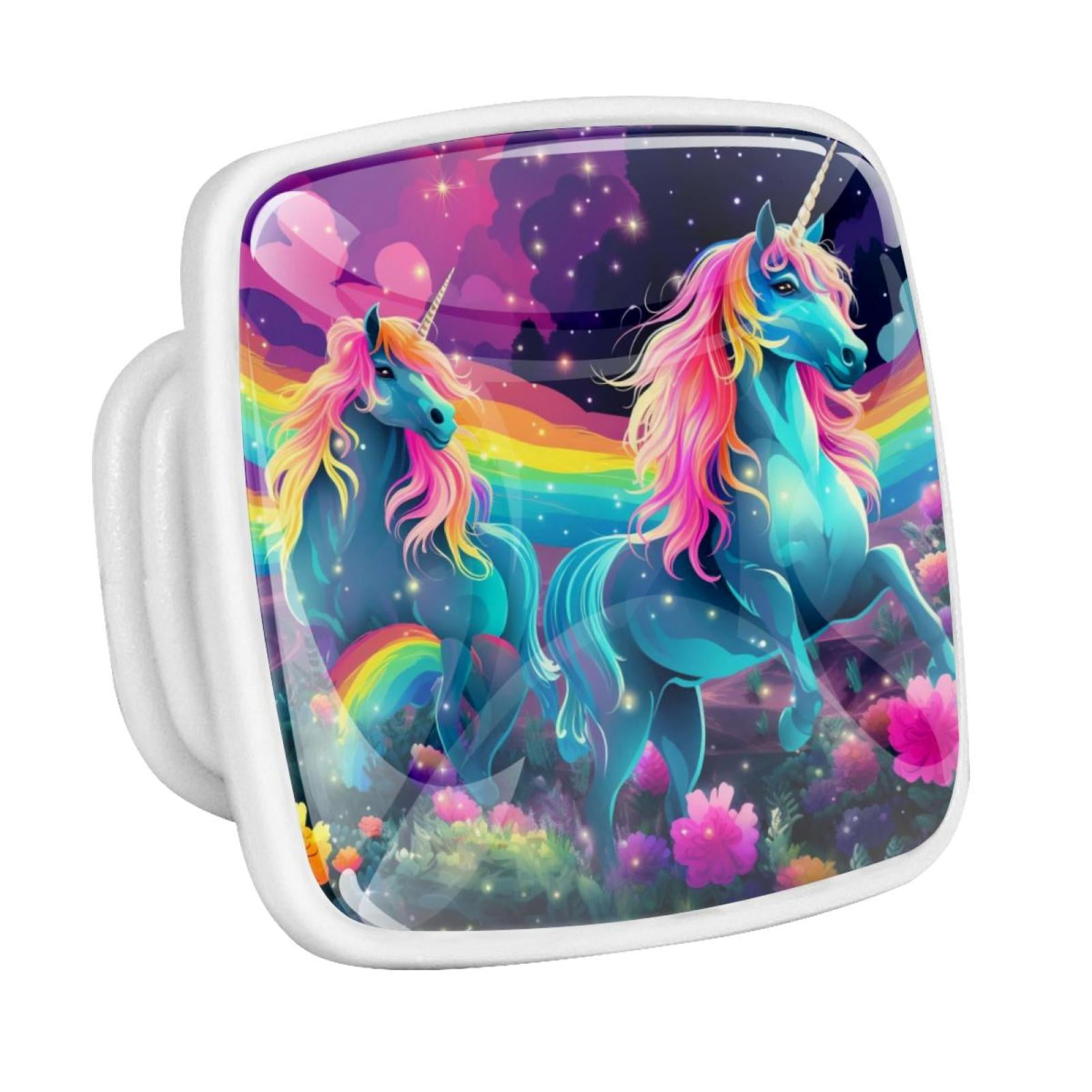 Rainbow Unicorn Cartoon Fluorescent Drawer Pulls with Screws Square 4
