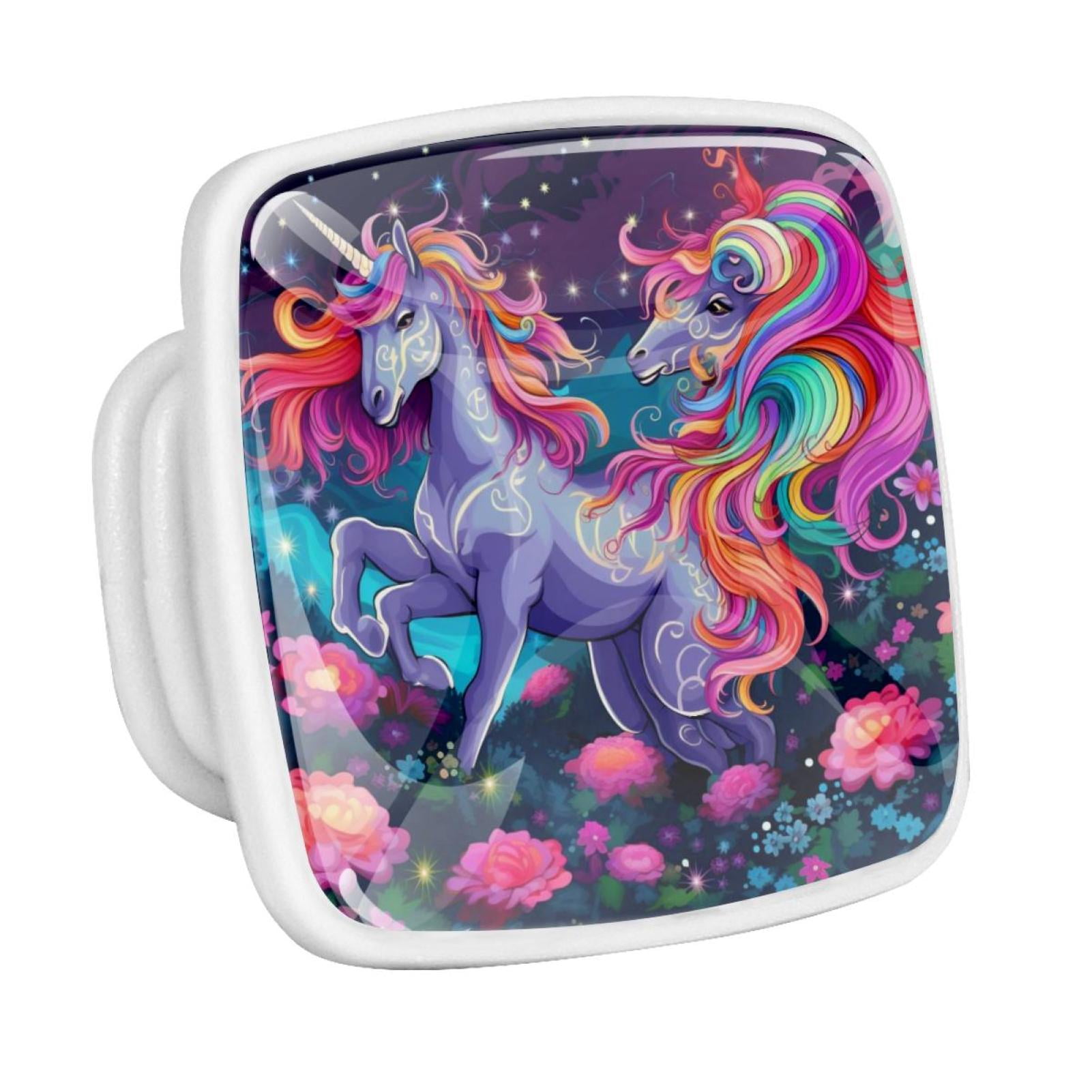 Rainbow Unicorn Cartoon Fluorescent Drawer Pulls with Screws Square 4