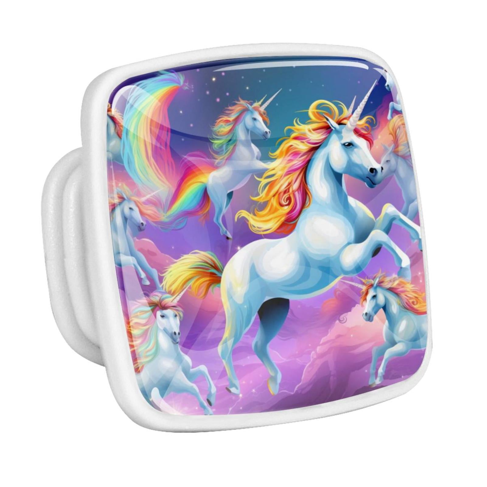 Rainbow Unicorn Cartoon Fluorescent Drawer Pulls with Screws Square 4Pack Glow Dark Knobs for