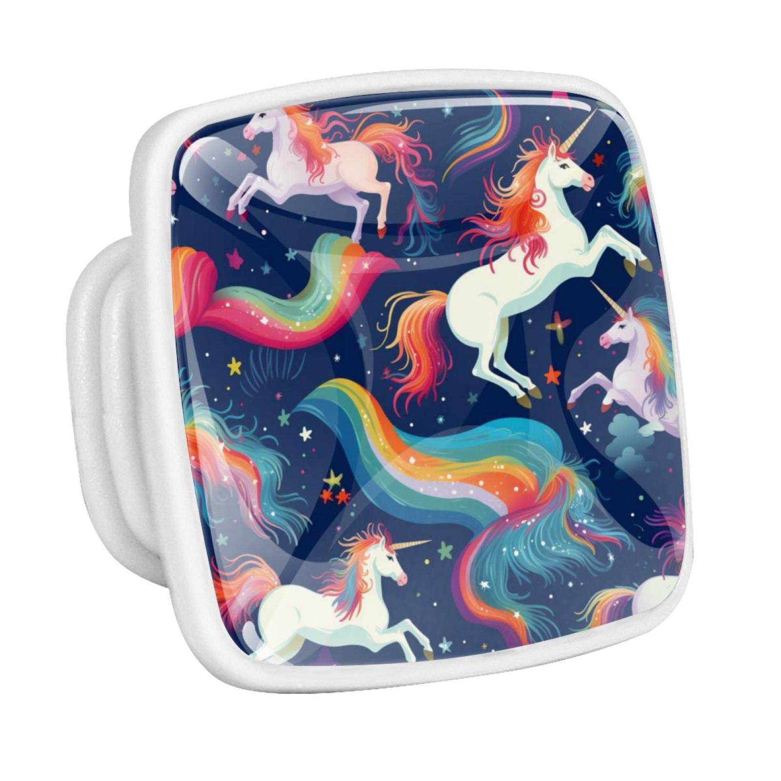 Rainbow Unicorn Cartoon Fluorescent Drawer Pulls with Screws Square 4