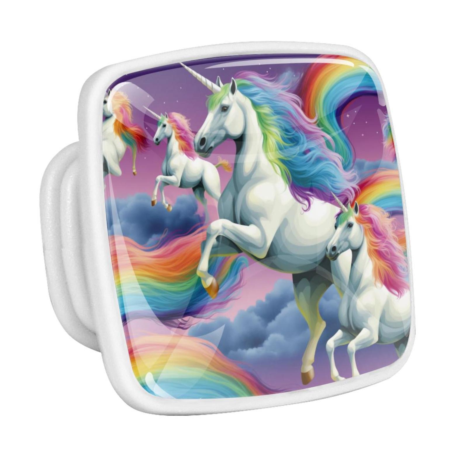 Rainbow Unicorn Cartoon Fluorescent Drawer Pulls with Screws Square 4