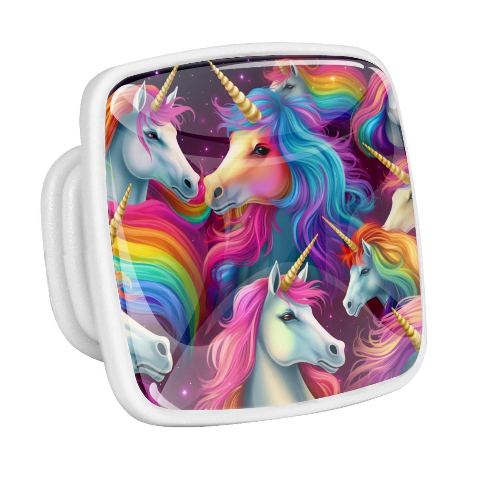 Rainbow Unicorn Cartoon Fluorescent Drawer Pulls with Screws Square 4