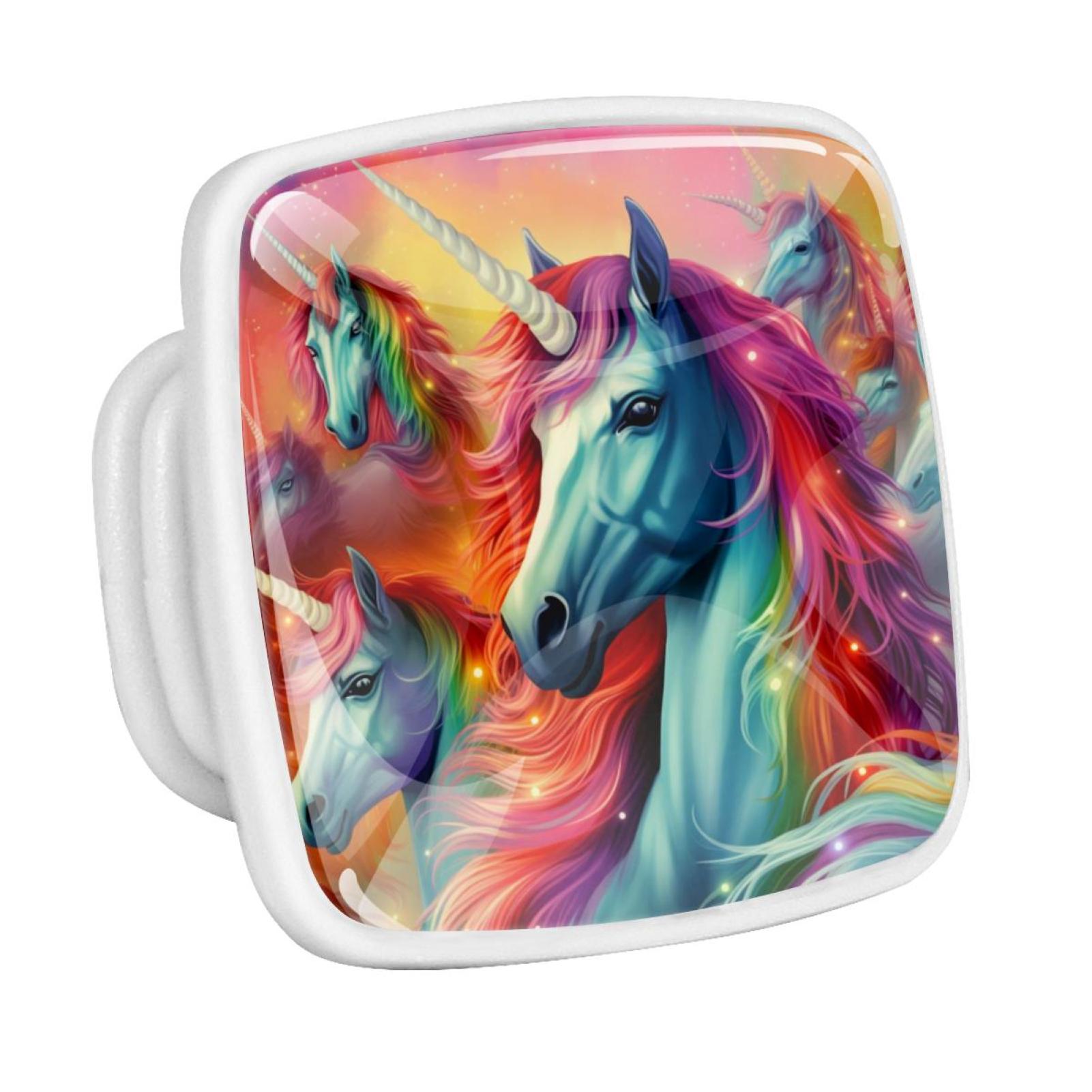 Rainbow Unicorn Cartoon Fluorescent Drawer Pulls with Screws Square 4
