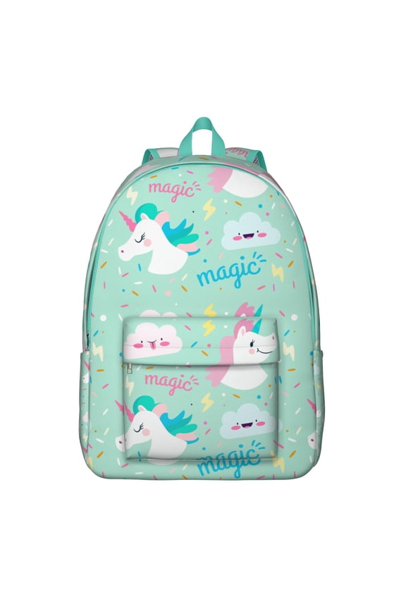 Rainbow Unicorn Cartoon Pattern Casual Daypack – Durable Oxford Travel Backpack with Comfortable Carrying, Perfect for Daily Commuting, Short Trips, and Outdoor Activities
