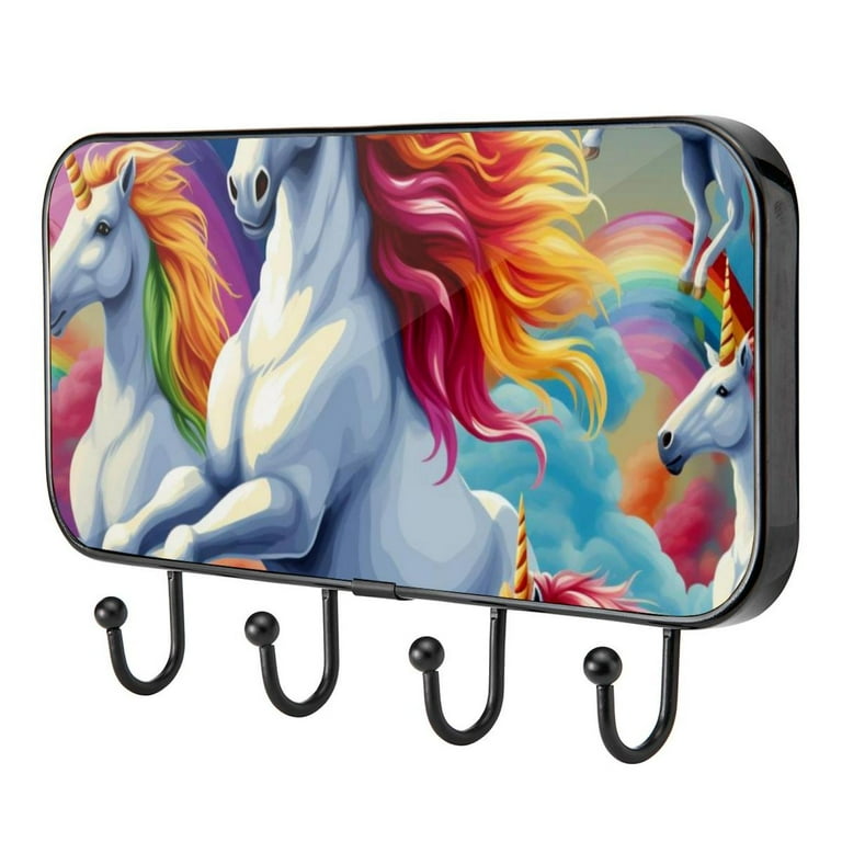 Rainbow Unicorn Cartoon Self Adhesive Towel Coat Wood Iron Hooks for Home Keys Door Outdoor Home Improvement Utility Hook