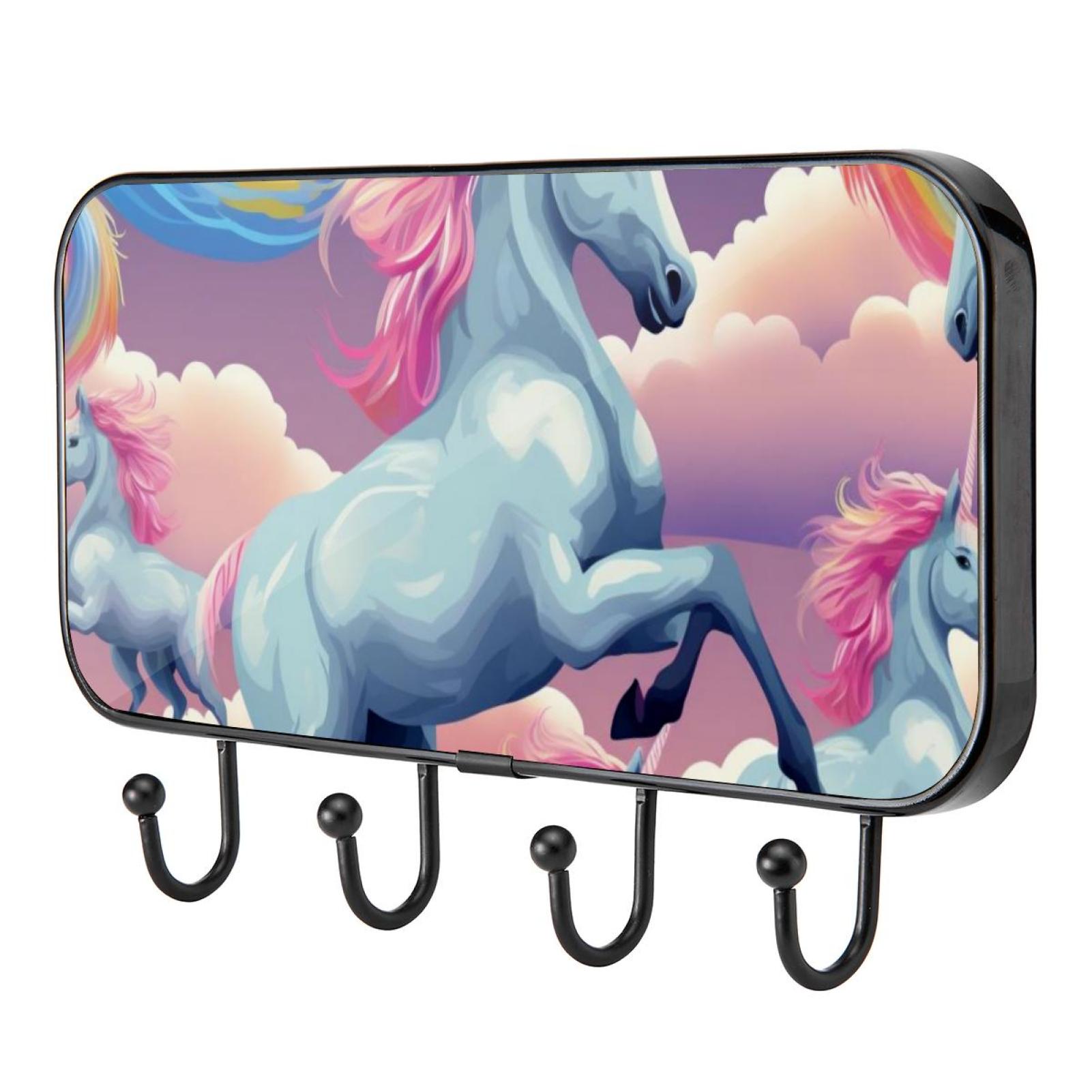 Rainbow Unicorn Cartoon Self Adhesive Towel Coat Wood Iron Hooks for Home Keys Door Outdoor Home Improvement Utility Hook