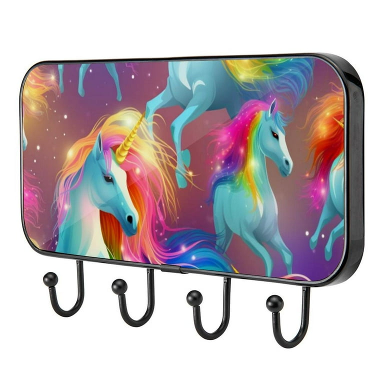 Rainbow Unicorn Cartoon Self Adhesive Towel Coat Wood Iron Hooks for Home Keys Door Outdoor Home Improvement Utility Hook